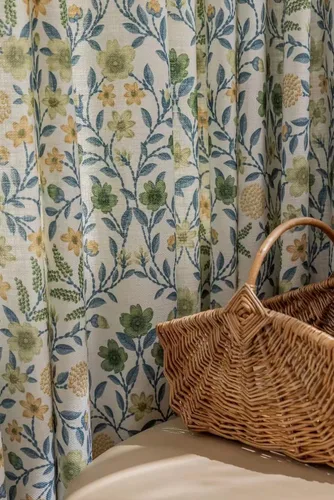 Vista 5 de Cortinas de lino natural de mezcla de lino para sala de estar/cortinas semiopacas de 102 pulgadas de largo, 1 panel, paneles de ventana florales