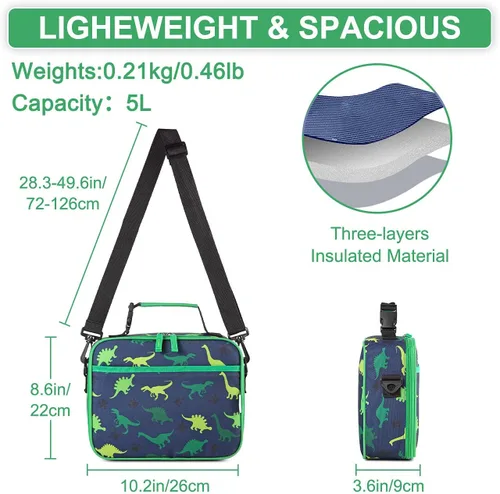 Vista 3 de VASCHY Bolsa de almuerzo para niños, reutilizable, aislada, para niños y niñas, con correa de hombro desmontable para guardería, escuela