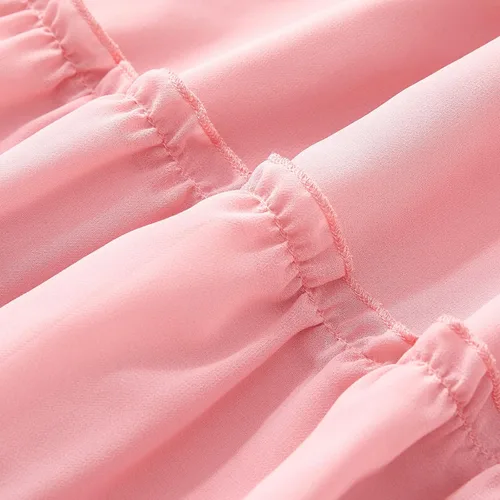 Vista 5 de PopReal - Vestidos con estampado floral a juego para madre e hija, de gasa, con volantes, manga corta, para la playa, con diadema, con tira de tela
