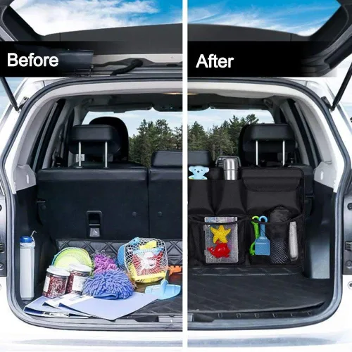 Vista 2 de Big Ant - Organizador de maletero y asiento trasero con tapa, ahorra espacio, mantiene tu cajuela limpia y ordenada, 8 bolsillos grandes