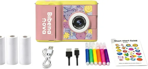 Vista 2 de Nova Kids - Cámara de impresión digital para niños, con lente giratoria de 180°, pantalla HD de 2.4 pulgadas, juegos y música integrados, batería