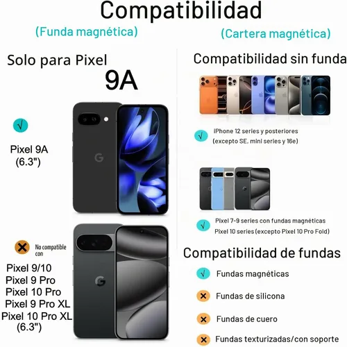 Vista 2 de Funda tipo cartera magnética para Google Pixel 9A, color negro