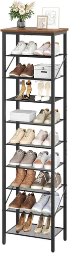 Vista 11 de MAHANCRIS Organizador de zapatos estrecho de 8 niveles, almacenamiento de zapatos alto y delgado para espacios pequeños, capacidad para 8-16 pares