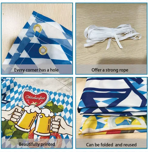 Vista 3 de Bandera del Oktoberfest, decoración bávara azul y blanca del Oktoberfest, 19.7*118.1 in, 1pc con cuerda de 19.7 ft