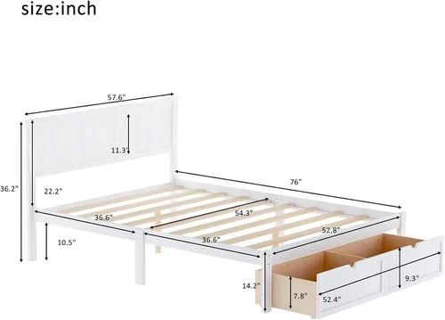Vista 2 de Harper & Bright Designs Cama matrimonial con cajones, marco de cama de madera con almacenamiento, plataforma de madera con cabecero para niños