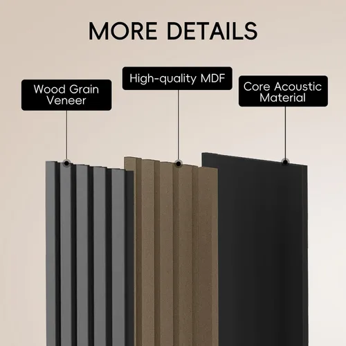 Vista 4 de EVERECO Paquete de 4 paneles de madera de 94.5 x 11 pulgadas para pared, paneles acústicos insonorizados de pared, paneles de pared 3D para Negro