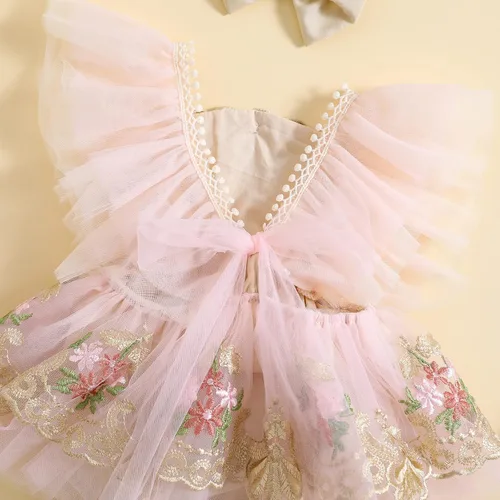 Vista 4 de Engofs Mameluco de encaje floral para el primer cumpleaños para niña