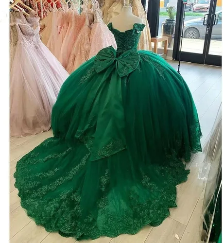 Vista 3 de Youjiayi Vestidos de quinceañera con hombros descubiertos para mujer, vestido largo de tul con lazo de tul 2022, vestidos de baile de encaje
