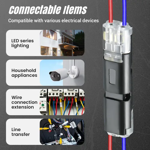 Vista 6 de Conector enchufable de doble cable con hebilla de bloqueo, conector de doble cable 2026, conectores de tira de luz LED, 2 pines, conector de cable