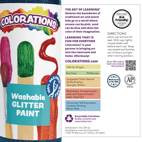 Vista 6 de Colorations Pinturas con purpurina lavables sin parabenos para niños, juego de 11, 16 onzas cada una, no tóxicas y fabricadas en los Estados Unidos.