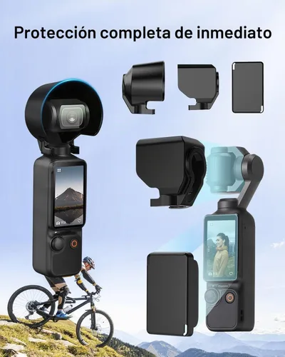 Vista 6 de Kit de soportes para manillar de abrazadera de cámara de bicicleta, cubierta protectora de cámara para parasol de lente compatible con DJI Osmo