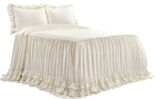 Vista 7 de Lush Decor Ella Ruffle Colcha de Encaje con Volantes, Juego de 3 Piezas, King, Marfil - Bonito Juego de Cama - Ropa de Cama King - Ropa de Cama