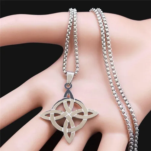 Vista 2 de Collar de geometría de nudo celta de bruja de acero inoxidable para hombresmujeres Wicca Collares de bruja Nudo de Bruja