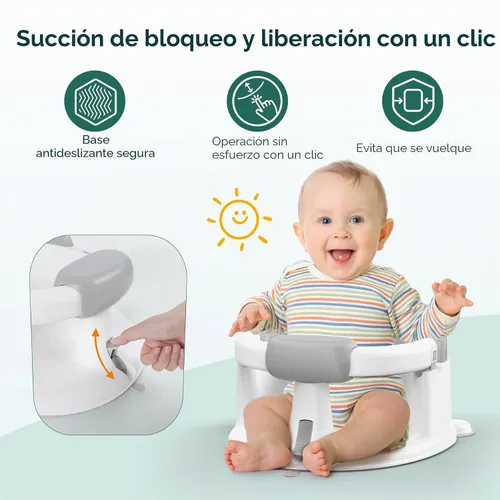 Vista 2 de Asiento de Baño para Bebé Bañera para Bebé - con Ventosas Fuertes y Soporte Envolvente de 360° - Liberación Fácil, Cojín Antideslizante