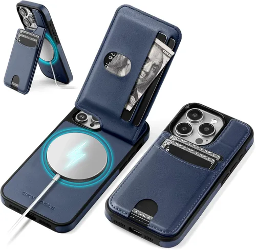 Vista 21 de SkyEagle Funda compatible con Magsafe para iPhone 13 Pro Max con soporte para tarjetas, función atril, bloqueo RFID, ranuras para tarjetas de Verde