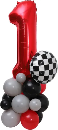 Vista 10 de Cartel de dos globos rápidos – Decoración de fiesta de coche de carreras de 2º cumpleaños, decoración de cumpleaños temática de carreras Negro