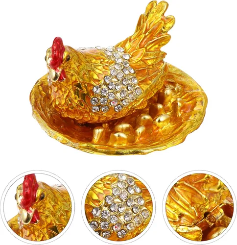 Vista 5 de BESPORTBLE Figura de pollo para decoración del hogar, caja de baratijas de gallina, huevos para incubar, joyero, gallinero, figura de animal