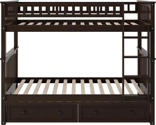 Vista 5 de Harper & Bright Designs Litera individual sobre individual con 2 cajones de almacenamiento, camas convertibles, base de cama de madera maciza