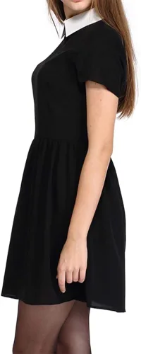 Vista 2 de Sunfaynis Vestido de manga corta con cuello de Peter Pan para mujer, disfraz de Halloween para miércoles
