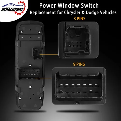 Vista 5 de Interruptor maestro de ventana eléctrica 3 pines + 9 pines requiere verificación Reemplazo para Dodge Ram 2012 – 2017, Grand Caravan, Chrysler