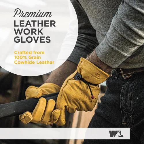 Vista 3 de Wells Lamont Work Gloves Men and Women, Cowhide Leather Work Gloves, Adjustable Wrist