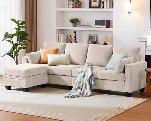 Vista 42 de CHIC HOUSE Sofá modular modular con otomanas de almacenamiento, sofá de pana para espacios pequeños y apartamentos, sofá esquinero convertible