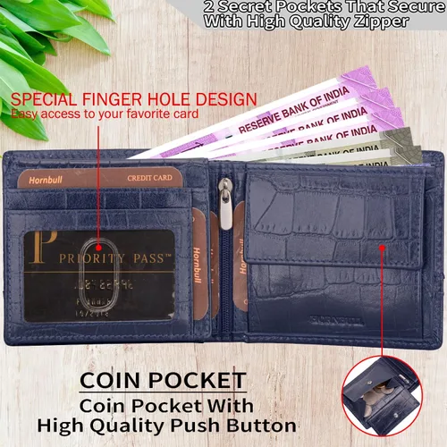 Vista 2 de HORNBULL Maddison - Cartera de piel auténtica para hombre Navy VT Cartera de dos pliegues