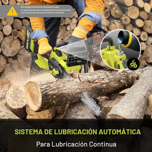 Vista 6 de Sierra de cadena inalámbrica de 12 pulgadas con batería de 2 x 4.0 Ah, 2 cadenas para corte de madera