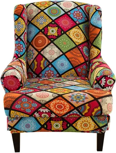 Vista 18 de Fundas para silla Wingback, 2 piezas, estilo americano, fundas elásticas para sillón de ala con parte inferior elástica, protector de muebles
