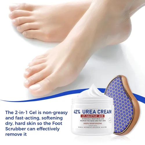 Vista 4 de OUKEYA 42% Crema de urea para secar la piel áspera 5.29 oz, con lima de pie de nano vidrio Fórmula de urea