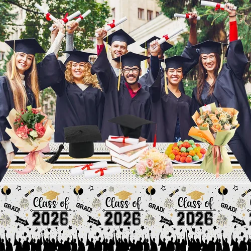 Vista 6 de Mantel de decoración de graduación para clase de 2026 – 3 piezas de plástico para mesa de graduación de felicitaciones, cubierta de mesa