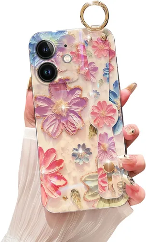Vista 18 de Funda compatible con iPhone 11, bonito soporte para correa, margarita floral Soporte de muñequera, diseño estético suave, asa de dedo ajustable