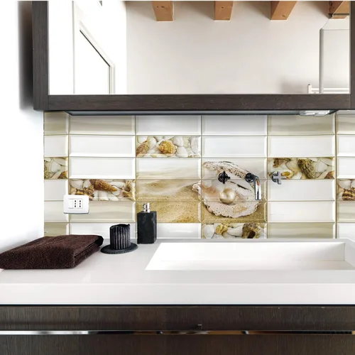 Vista 2 de Dundee Deco PG7033 - Carcasa de perlas de imitación blancas, 3.1 pies x 1.6 pies, panel de pared 3D de PVC, decoración de paneles de pared de diseño