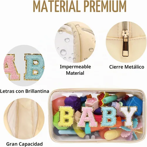 Vista 3 de Iqimott Bolsa de maquillaje transparente para bebé, bolsa de cosméticos personalizada de felpilla para viajes, de nailon, impermeable, artículos