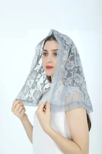 Vista 23 de Velo de mantilla de encaje suave y cómodo, 7 colores, estilo español, velo de encaje, cubierta de cabeza, forma de D