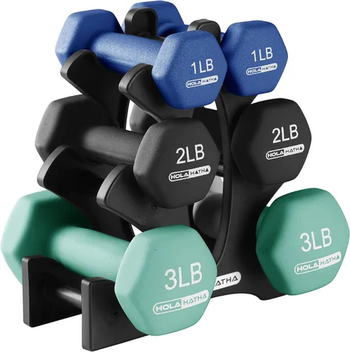 Vista 35 de HolaHatha 1, 2 and 3 lb Neoprene Dumbbell Strength Training Weight Set with Rack