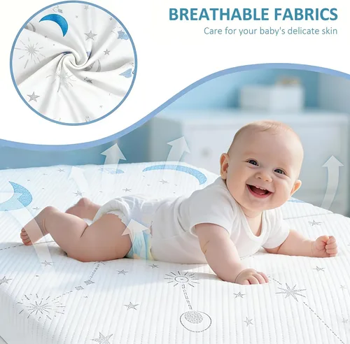 Vista 3 de PanKers Colchón Pack and Play, colchón de espuma viscoelástica prémium de doble cara para bebé, 38 x 26 pulgadas, colchón transpirable para Pack N