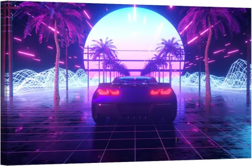 Vista 20 de LSIUHWUWI Future City Concept - Cuadro decorativo moderno para pared, impresión sobre lienzo Cyberpunk City Neon Streetview por la noche