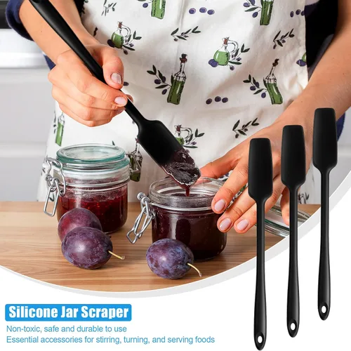 Vista 3 de Patelai 3 piezas de espátula de silicona para tarro de mango largo, espátula de goma resistente al calor, raspador de silicona antiadherente, cocina