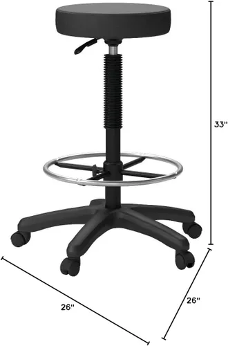 Vista 2 de Work Smart Office Star ST217 - Asiento de vinilo acolchado grueso, sin espalda, con reposapiés ajustable, 23-33 pulgadas, color negro