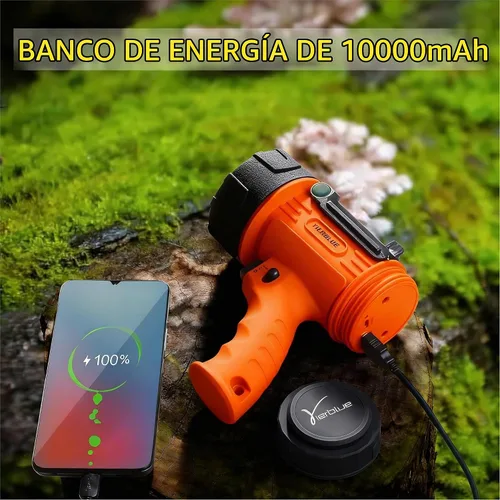 Vista 5 de YIERBLUE Foco recargable, linterna recargable de mano de 200,000 lúmenes, IP67 resistente al agua 12 horas de funcionamiento para navegación Naranja