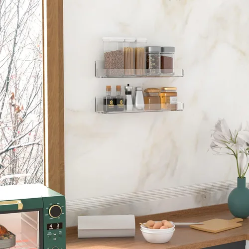 Vista 4 de Sezanrpt Estante acrílico para especias de montaje en pared, estantes colgantes para condimentos, tarros de especias de cocina, organizador