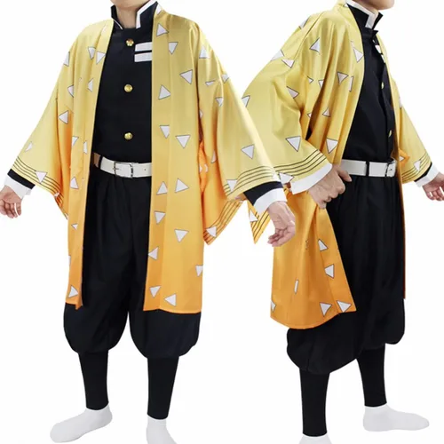 Vista 3 de MEADOO Tanjirou Zenitsu Giyuu - Disfraz de cosplay de anime Kamado para cosplay kimono uniforme con capa