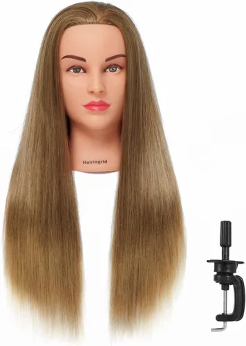 Vista 17 de Hairingrid Cabeza de maniquí de 26 a 28 pulgadas, para entrenamiento de peinado, cosmetología, cabeza de muñeca, pelo de fibra sintética y soporte