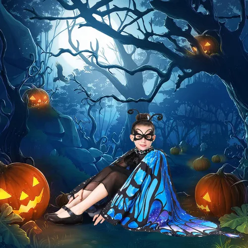 Vista 6 de Tibeha ButterflyWingsforWomen Kids - Double-SidedPrintingCostumeHalloweenGirls CapewithMaskandAntennaHeadband