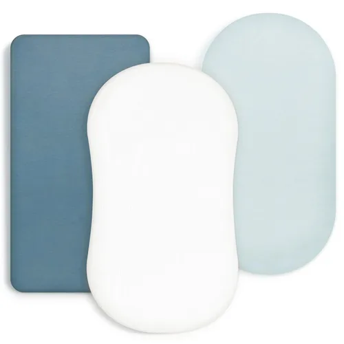 Vista 12 de Juego de sábanas bajeras elásticas ultra suaves 3 unidades, ajuste universal para moisés, cuna, cesta de moisés, colchón ovalado y rectangular