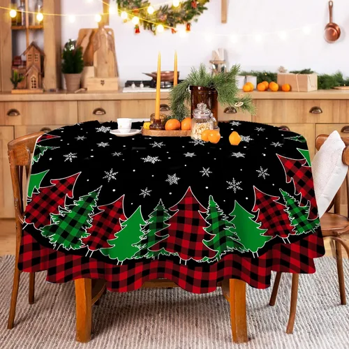 Vista 9 de pinata Manteles de Navidad de 52 x 70 pulgadas, mantel rectangular con diseño de árboles de Navidad, diseño de búfalo negro, a cuadros, oblongos