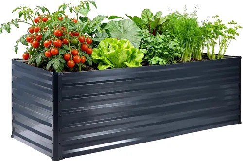 Vista 9 de Camas de jardín elevadas galvanizadas para verduras, caja de plantación grande de metal, kit de jardinería de acero para flores y hierbas