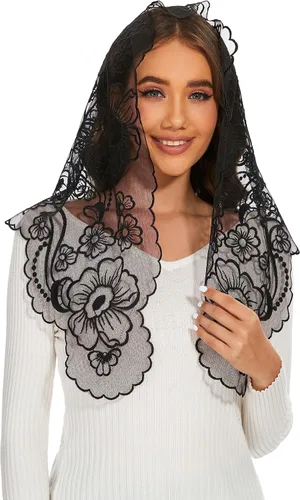 Vista 2 de Encaje Mantilla Capilla Católica Velo Cubierta de Cabeza para Misa Latina