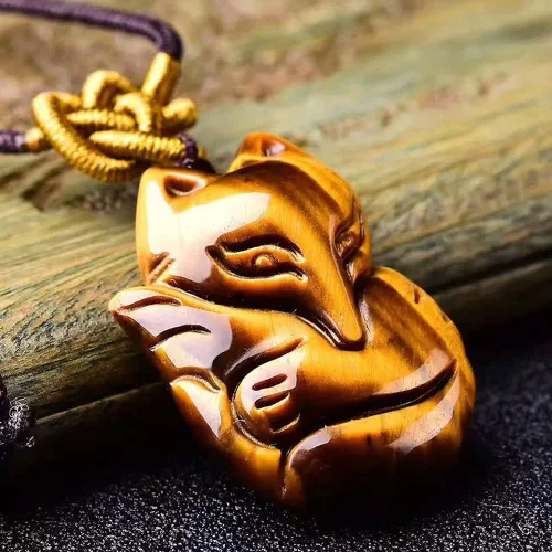 Vista 3 de Colgante de ojo de tigre tallado a mano collar de zorro con cadena amuleto de la suerte joyería fina para mujeres hombres regalos